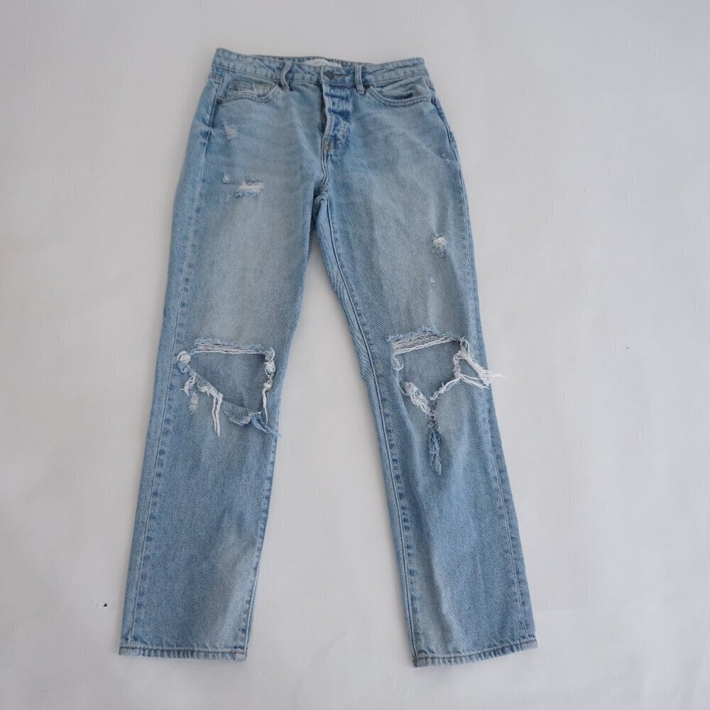Hidden Light Wash Distressed Skinny Button Fly High Waisted Blue Denim Jeans 26